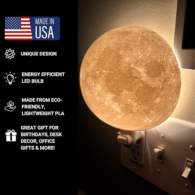 Moon Night Lights | Night Lamp LED Light | 3D Solar System NightLight, Planet Home Décor, Space Nursery, Kids Room, Space Gift, Birthday Gifts, Bedroom Decorations (Moon, 4 Inch)