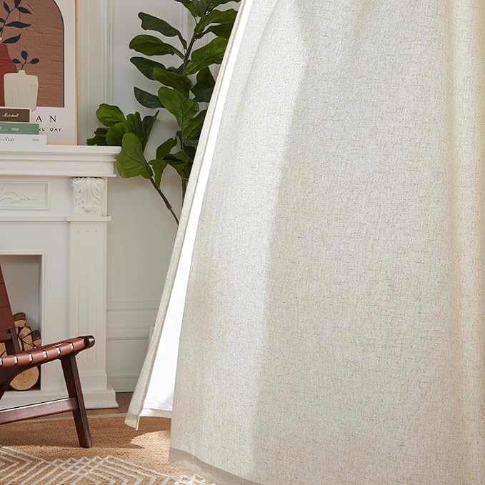 jinchan Beige Linen Blend Curtains for Bedroom 63 Inches Length 2 Panels Natural Window Treatment for Kitchen, 50 Inches Wide Farmhouse Drapes with Rod Pocket Back Tab (50W x 63L, Ecru)
