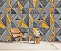 AFZEVEB-3D Geometric Wall Mural Gray and Gold Wallpaper for Bedroom 136"x96"(Not Peel and Stick)