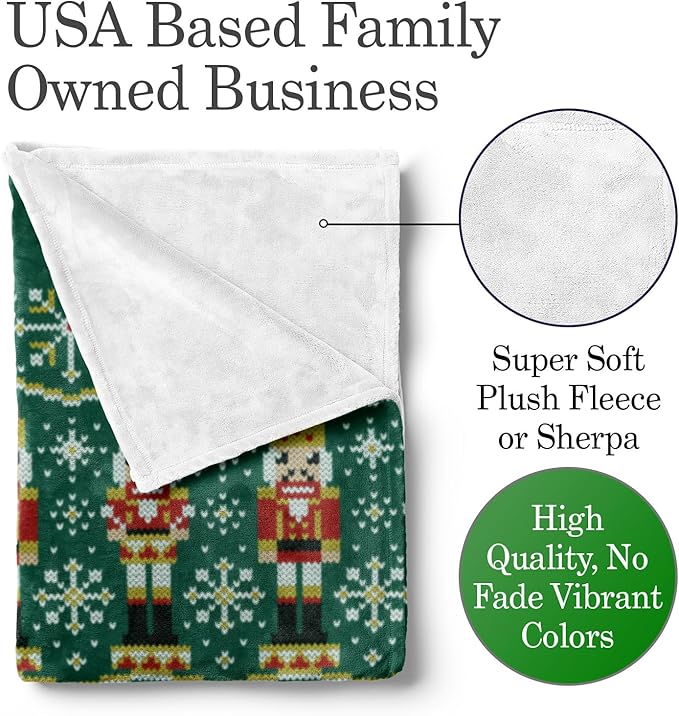 Custom Stitch Style Nutcracker Christmas Blanket - Ships Next Day, Printed in USA - Plush Fleece Sofa Throw, Holiday Home Decor, Soft Bedding, Customizable Toddler to Adult Size (Sherpa 50x60)