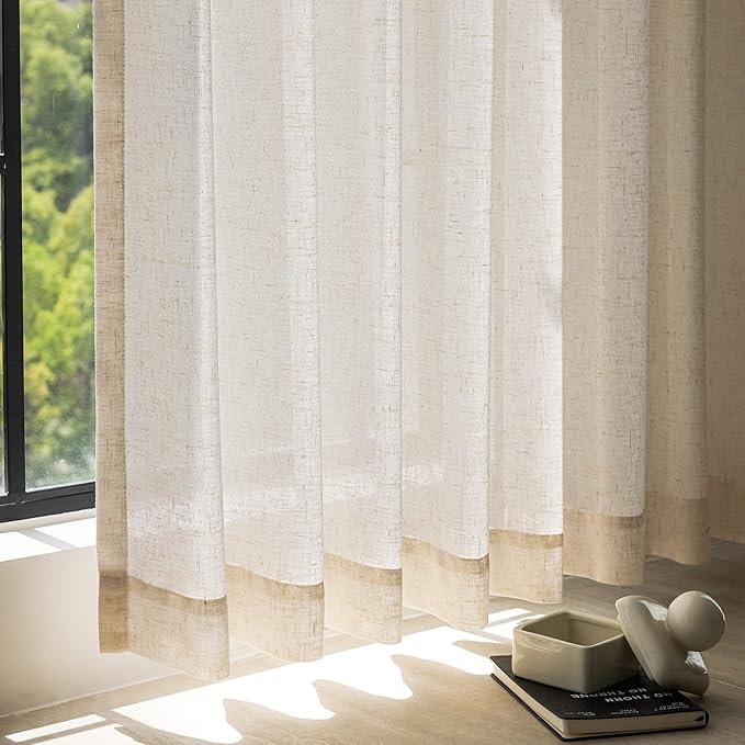 jinchan Sliding Doors Linen Blend Curtain 84 Inches Length 1 Panel for Living Room, Light Filtering 100 Inches Extra Wide Natural Drape for Patio Door with Rod Pocket Back Tab (100W x 84L, Ecru)