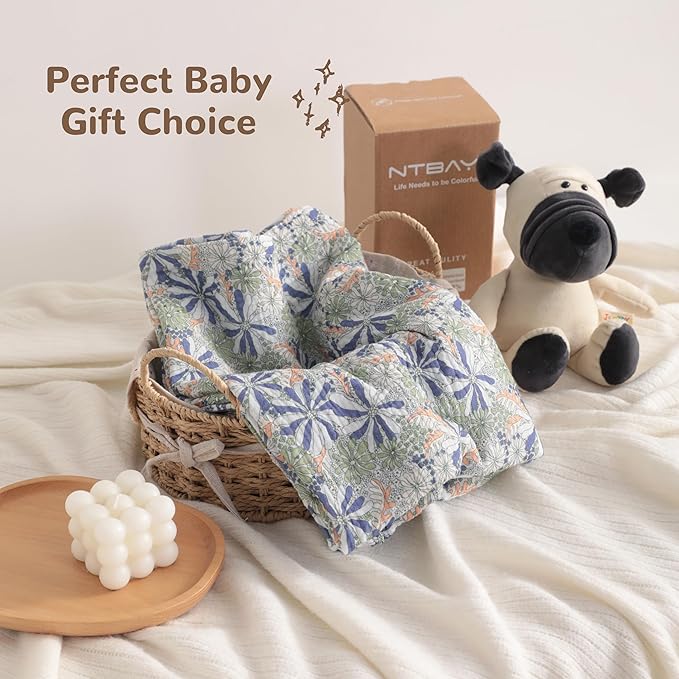 NTBAY 2 Layer Muslin Cotton Baby Swaddle Blanket, 42x60 Soft and Breathable Receiving for Newborns and Infants, Perfect for Crib, Stroller, Travel, Lightweight Nursery Blanket, Retro Floral Botanical