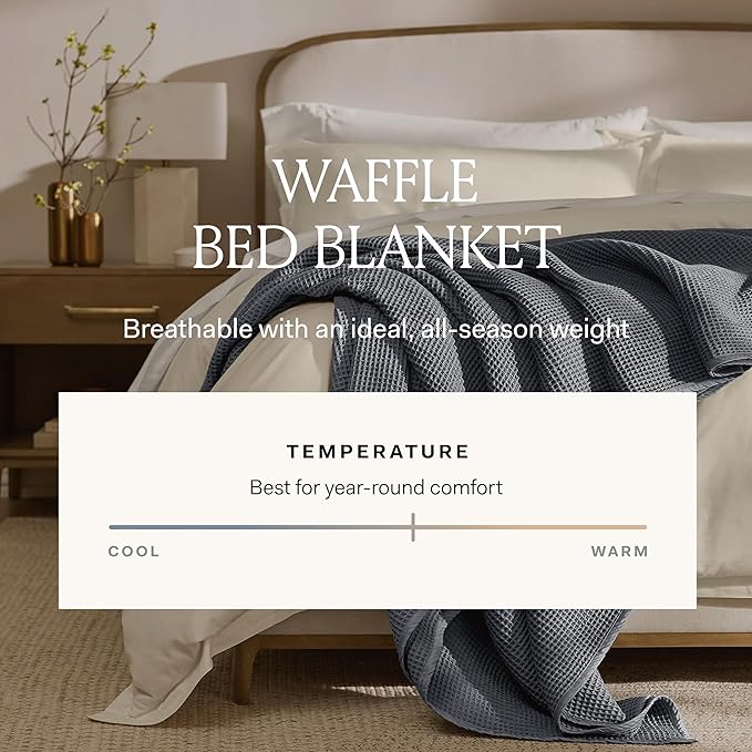 BOLL & BRANCH Waffle Bed Blanket - Full/Queen, Stone - Luxury 100% Organic Cotton - Soft, Lightweight and Breathable - Textured Waffle Weave Design
