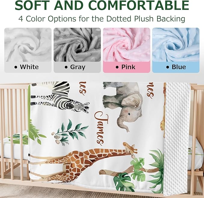 Personalized Baby Crib Bedding Set,3 Piece Custom Name Nursery Set with Blanket, Fitted Sheet & Pillowcase for Baby Girls & Boys, Safari Animals Theme(Fixed Size)