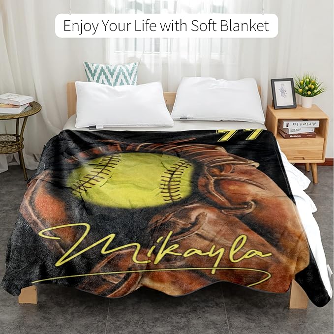 Personalized Baby Softball Blanket: Custom Bedding for Kids Soft Ball Throw Blankets - Perfect Newborn Gift Infant Swaddling Blanket with Name 40x50inch