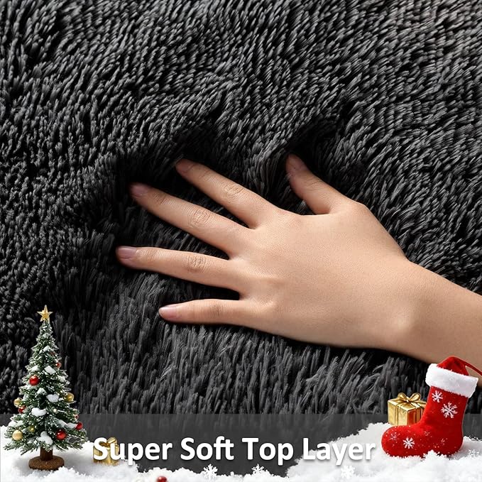 Ophanie Area Rugs 9x12 Living Room, Large Black Bedroom Carpet, Big Shag Indoor Thick Soft Nursery Rug, Fluffy Carpets for Boy and Girls Room Dorm Home Decor Aesthetic
