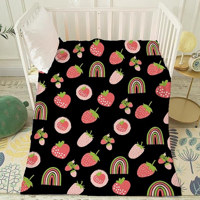 Thuswarm Cute Pink Strawberry Rainbow Flannel Throw Blanket Warm Cozy Soft Funny Print Blankets for Bed Couch Sofa Room Decoration Gifts 60"×50" Medium for Teen