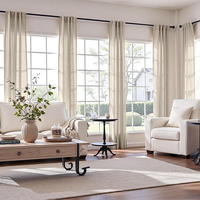 jinchan Linen Blend Clost Curtains 96 inch Length 2 Panels for Bedroom Living Room, Light Filtering 38 inch Wide Farmhouse Drapes with Rod Pocket Back Tab(38W x 96L, Oat)