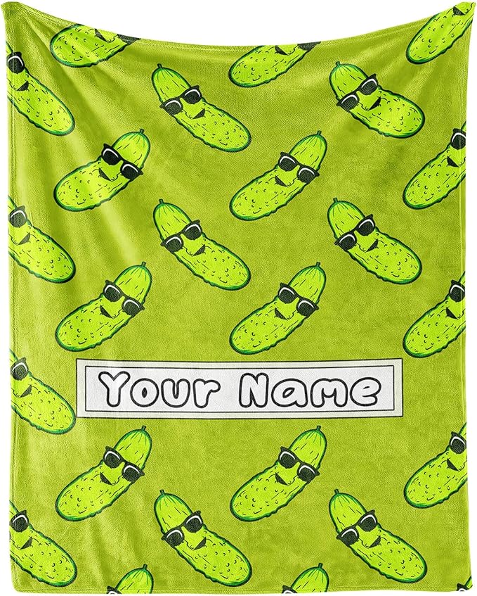 Custom Pickle Throw Blanket for Girls Boys - 40x50 Inches Crib Size - Soft Fluffy Cozy Blankets Gift - Green Funny Blanket Throws for Travel, Office