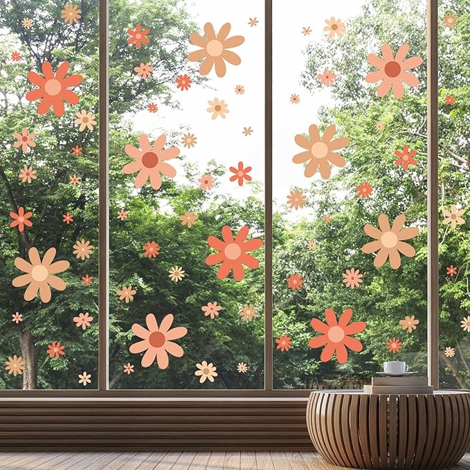 TaoBary 165 Pieces 15 Sheet Large Daisy Wall Decals Flower Stickers Vinyl Peel and Stick Floral Decal Daisy Wall Decor for Nursery Playroom Bedroom Living Room(Lovely)