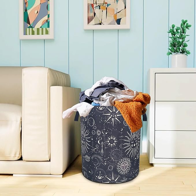 Universe Sun Planet Moon Laundry Basket Stars Celestial Oxford Cloth Laundry Hamper With Handle Foldable Portable Clothes Storage Basket 18.9 X 16.5 Inch Storage Bag For Laundry Room/Bathroom/Bedroom