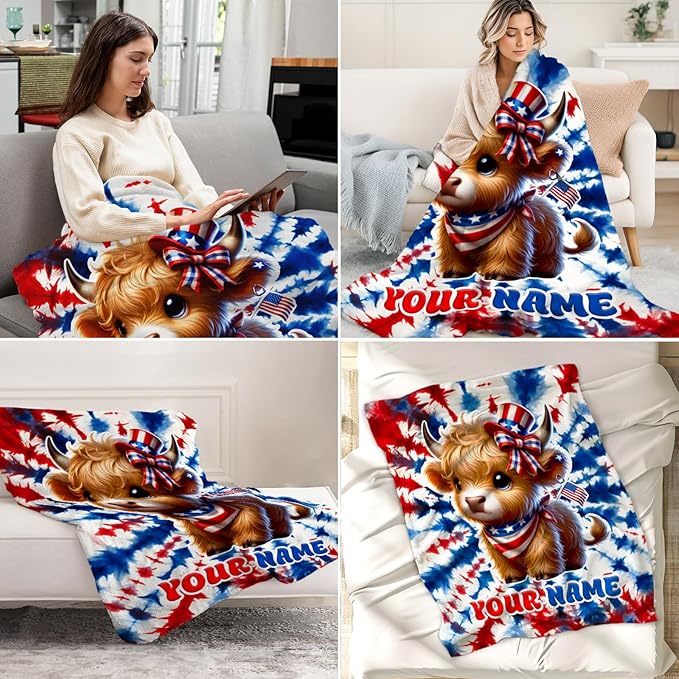 Custom Highland Cow Blanket for Women - 50" x 60" Inches Aesthetic Cow Theme Throw Blanket - Soft Cozy Plush Throw for Sofa, Bed & Travel