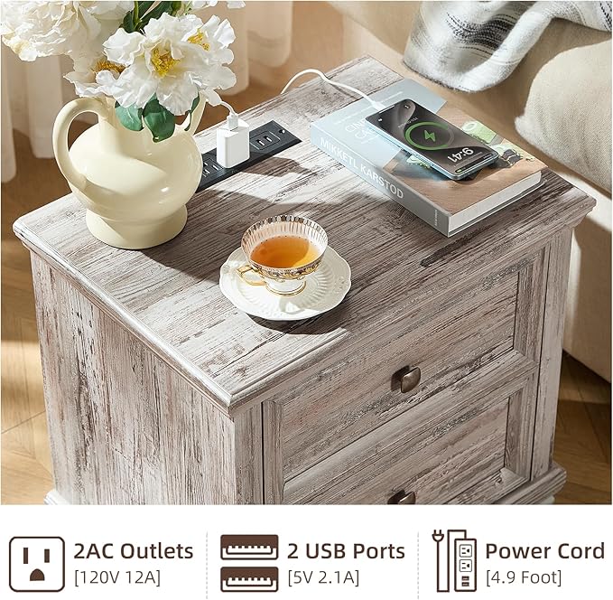 Farmhouse Bedroom Dresser and Nightstand Set of 4, 6 Drawer Tall & Low Dresser & 2 Drawer Nightstand Set, Rustic Wood Furniture Set for Bedroom, Hallway, Grey