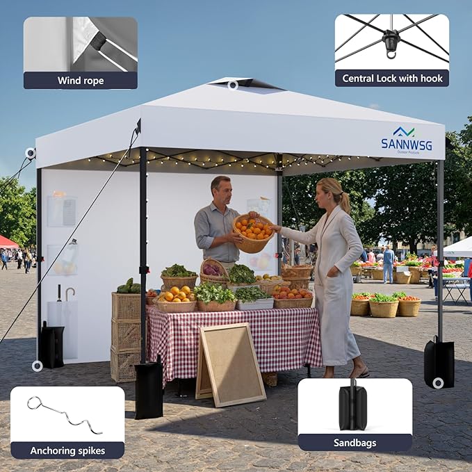 8X8 Pop Up Canopy Tent,Removable Pockets Sidewall for Extra Storage,Easy Up Canopy,Heavy Duty One Person Set Up Event Tent,White