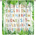 Kids Animal Alphabet Curtain Tropical Plant Alphabet Educational Printed Rod Pocket Blackout Window Drapes for Bedroom Living Room Nursery School 52" W X 84" L