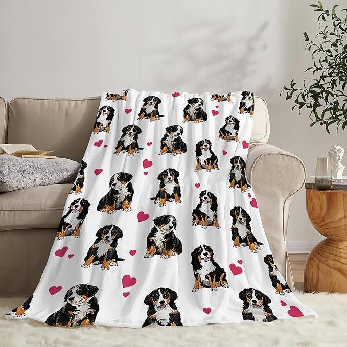 Bernese Mountain Dog Blanket Bernese Mountain Dog Gifts and Decor Cute Dog Throw Blanket Dog Blanket for Girls Women Kids Adults Soft Warm Cozy Fleece Blanket for Couch Sofa Bed 50"x40"