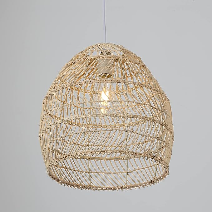 Bamboo Pendant Light Fixture Boho Style 1 Lights Rattan Pendant Lamp Woven Hanging Light for Kitchen Island Nursery in Beige(13.7" W)