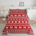 Feelyou Red Christmas Bedding Set for Kids Boys Girls Full Size Xmas Deer Decor Comforter Set Ultra Soft Xmas Snowflake Comforter Winter Duvet Quilt Bedroom Decor Christmas Decor Quilt