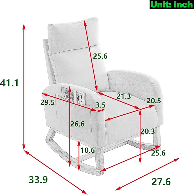 Dolonm Rocking Chair Mid-Century Modern Nursery Rocking Armchair Upholstered Tall Back Accent Glider Rocker for Living Room (Gray)