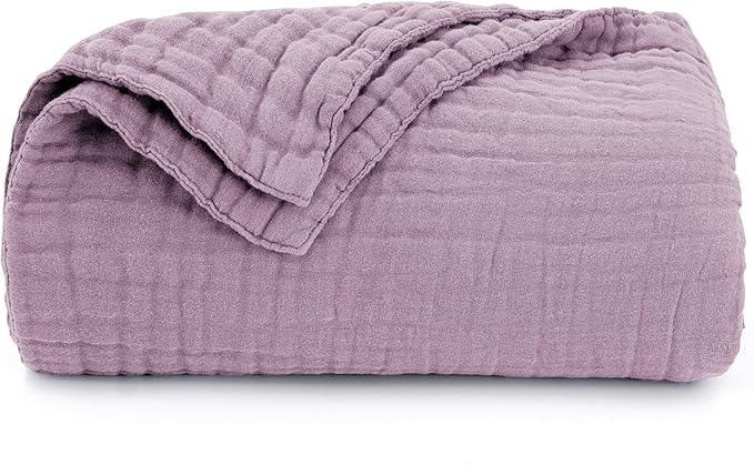 Love's cabin 6 Layer 100% Cotton Muslin Blanket, 108"x90" Muslin King Size Blanket for Bed Couch, Lightweight and Breathable Cotton Gauze for Adult, Lavender