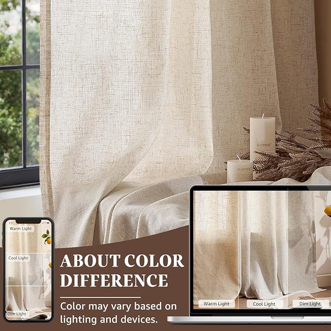 jinchan Sliding Doors Linen Blend Curtain 84 Inches Length 1 Panel for Living Room, Light Filtering 100 Inches Extra Wide Natural Drape for Patio Door with Rod Pocket Back Tab (100W x 84L, Ecru)