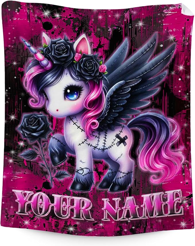 Custom Unicorn Blanket for Girls 4-6 - Throw Blankets Gifts for Unicorn Lovers - 40" x 50" Kids Fuzzy Gothic Throws Decor for Daughter Birthday