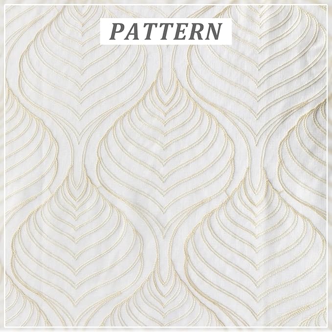 VISIONTEX Sheer Curtains 72 Inches Long 2 Panels Set Beige Moroccan Embroidery Texture Geometric Rod Pocket Ivory White Voile Tulle Semi Window Treatment Pair for Bedroom Living Room 54 x 72 Inches