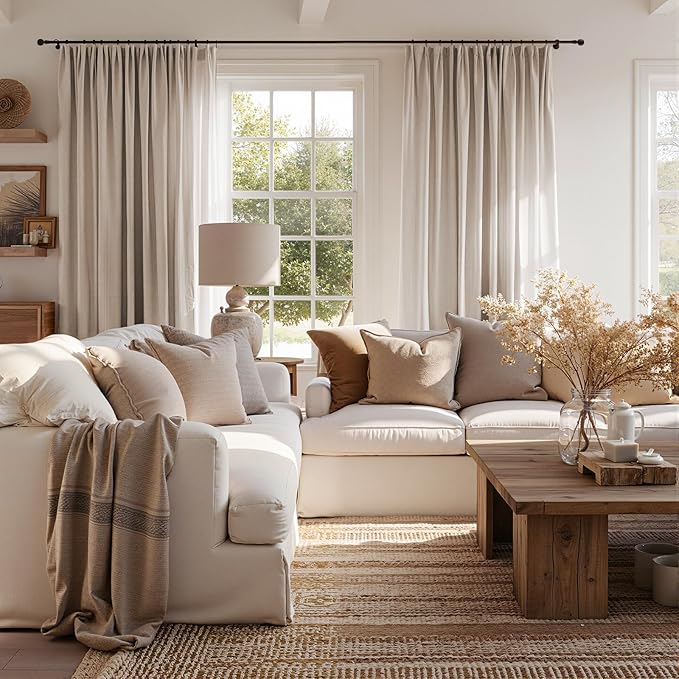 jinchan Taupe Lined Linen Blend Curtain for Sliding Door 84 Inch Length 1 Panel for Living Room, 100 Inch Extra Wide Drape with Rod Pocket Back Tab(100W x 84L, Taupe)