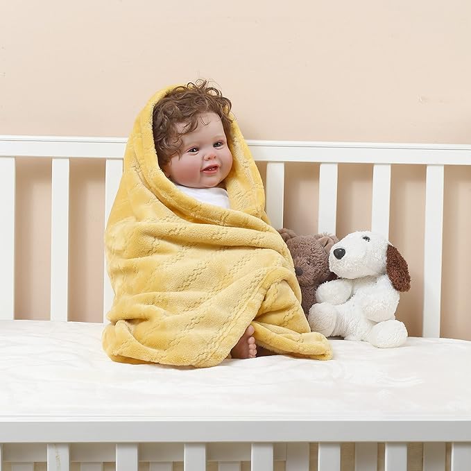 CREVENT 30''X40'' Soft Cozy Warm Baby Blankets for Boys Girls Solid Color - All Season Use - Newborn Essentials (Sunshine Yellow)