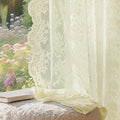 Anmao Vintage Lace Curtains 90 Inches Long 2 Panels Set, Romantic Elegant Light Filtering Semi Sheer Floral Thick Lacy Curtain Drapes for Living Room and Bedroom, Each Panel 55W x 90L, Cream Yellow