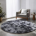 Amdrebio Tie-Dyed Dark Grey Round Rugs for Living Room, 8x8 Rug, Extra Large Circle Area Rug for Bedroom, Big Shag Fluffy Plush Carpet for Mens Home, Modern Cool Circular Rug, Soft Cozy Thick Rugs