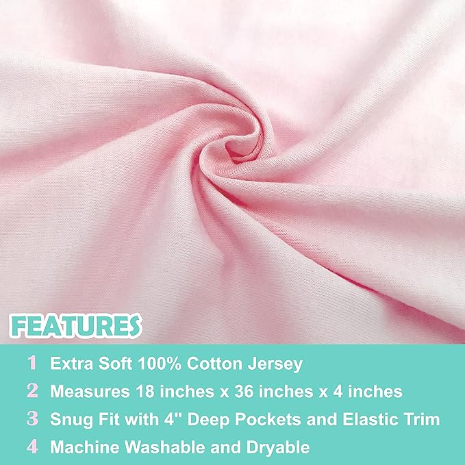 American Baby Company 100% Natural Cotton Fitted Cradle/Bassinet Sheet 36" x 18" - Soft, Breathable & Hypoallergenic Bed Sheet, Baby Pink, Neutral for Boys & Girls