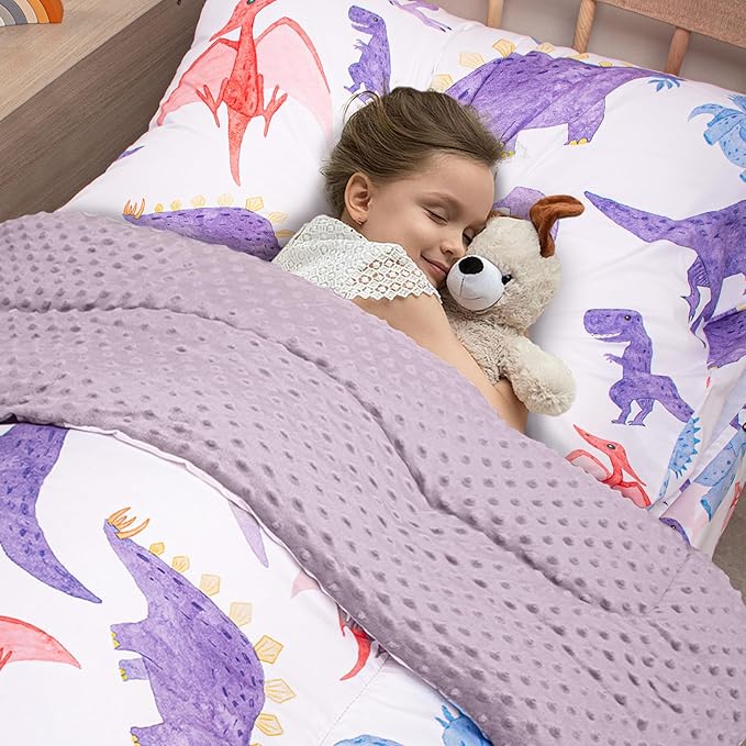 Toddler Bedding Set, Plush Minky Fabric Crib Bedding Set for Girls, Breathable and Soft Baby Crib Bedding Set, Includes Toddler Comforter, Flat Sheet, Fitted Sheet and Pillowcase (Purple Dinosaur)