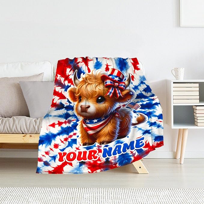 Custom Highland Cow Blanket Gifts - 40" x 50" Inches Girls Throw Blanket for Cow Lovers - Cozy Furry Throw for Sofa, Couch & Living Room