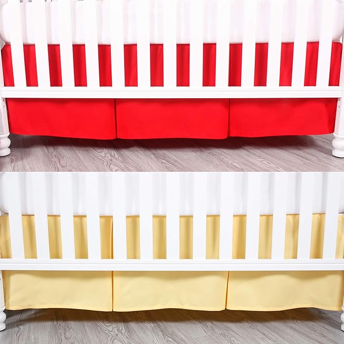 Belsden 2 Pack Crib Skirts with Durable Woven Platform, 2 Colors for Baby Girls, Split Corners Crib Dust Ruffle for Easy Placement, 14 inches (36cm) Length Drop, Red & Yellow