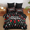 Christmas Duvet Cover King Size Black Christmas Tree Bedding Set Kids Boys Girls Happy Holiday Xmas Comforter Cover 3 Pieces with Zipper Closure (No Comforter)