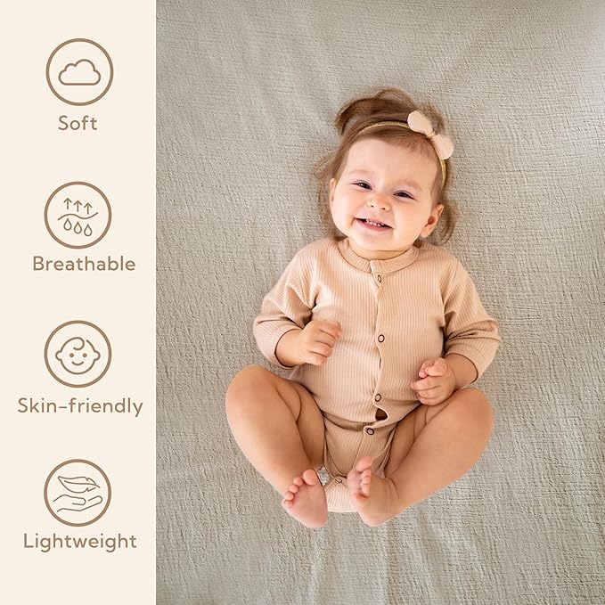 SOULFUL Muslin Crib Sheets for Boys Girls, 2 Pack Soft and Breathable Cotton Fitted Crib Sheets for Standard Crib Mattress (28"x 52", White & Beige & Light Tan)