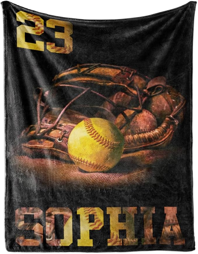 Custom Baseball Blanket for Baby Kids - Personalized Name and Number - Soft Warm and Fluffy Flannel Fabric Gift for Sports Lovers 50x60inch