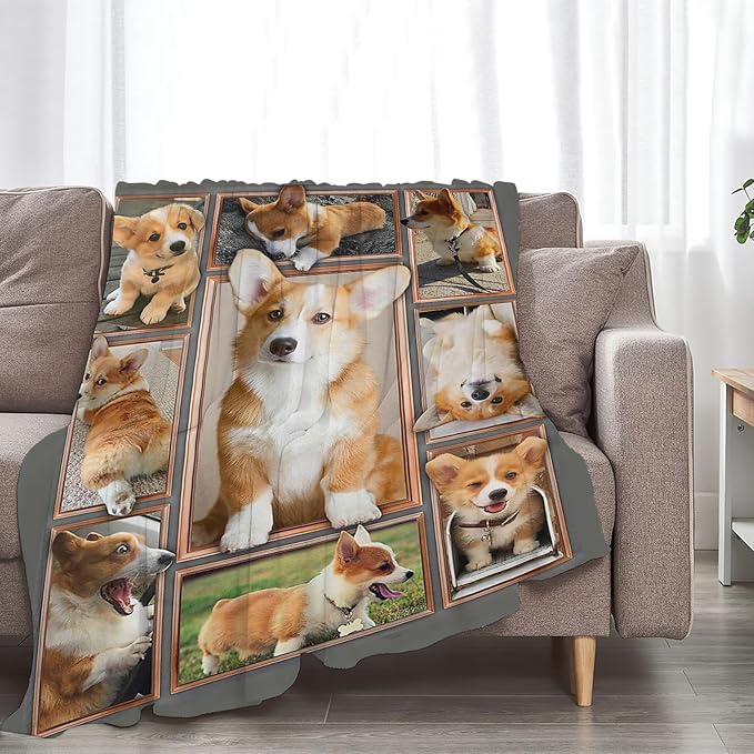 Tijuboni Corgi Throw Blanket Dog Gifts for Girls Boys Women Men Kids Adults Soft Flannel Fleece Blanket for Couch Sofa Bed Home Decor 50"x60"