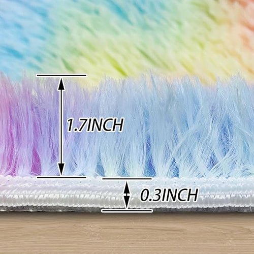 4x4 ft Rainbow Fluffy Round Rug for Girls Bedroom,Colorful Soft Shaggy Circular Area Rug Kids Cute Fuzzy Carpet Furry for LivingRoom Nursery Dorm Playroom Room Unicorn Decor Reading Nook Mat