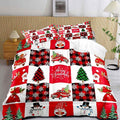 LUVIVIHOME 3PCS Merry Christmas Comforter Set Full Size, Cartoon Cute Funny Santa Claus Snowman Gnome Truck White Red Black Plaid Bedding, Snowflake Xmas Tree Christmas Bedroom Decor, 2 Pillow Shams