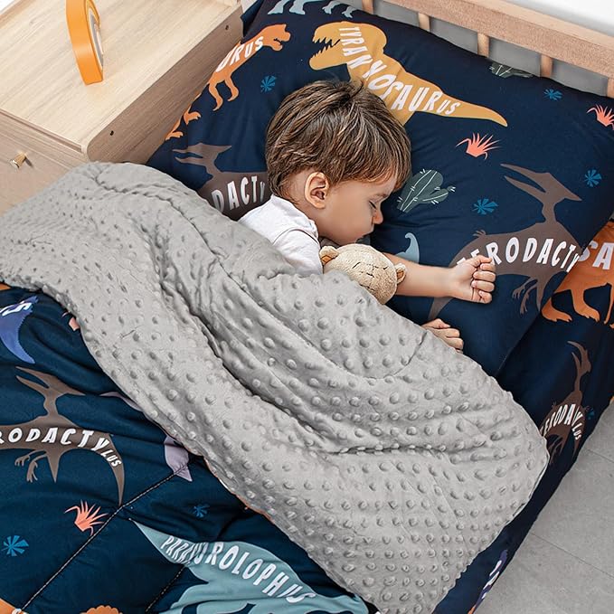 Toddler Bedding Set, Plush Minky Fabric Crib Bedding Set for Girls, Breathable and Soft Baby Crib Bedding Set, Includes Toddler Comforter, Flat Sheet, Fitted Sheet and Pillowcase (Green Dinosaur)