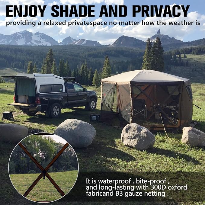 10 x 10 FT Gazebo Tent, Pop Up Design Camping Gazebo Tent, 6-Sided Pop-up Canopy Shelter Tents Portable 8 Person Gazebos Screen Tents for Camping and Backyard Activities