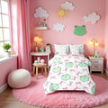 7 Pieces Pink Bowknot Comforter Set Twin,Cartoon Frog Bow Tie Butterfly Knot Princess Bedding Set,Geometric Patchwork Cute Sweet（Comforter+Fitted+Flat Sheet+2 Pillowcases+2 Throw Pillow Covers）