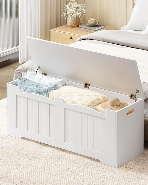 47.2" Storage Chest, Extra Large Storage Bench Trunk with 2 Hinges, Wooden Box, Lift-Top Chest Organizer, Shoe Bench for Entryway, Bedroom, Living Room, White SB28603X