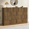 Fluted 8 Drawer Double Dresser Wood,55” Wide Bedroom Dresser Mid Century Chest of Drawers Wooden with Gold Handle,Dressers TV Stand for Bedroom,Living Room,Walnut