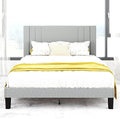 Tyndall Queen Size Bed Frame, Linen Fabric Upholstered Platform with Headboard