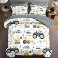 7 Pcs King Size Comforter Set with 2 Pillowcases & 2 Shams, Tractor Bedding for Kids and Adults, Construction Truck Bedding Set with Flat & Fitted Sheet