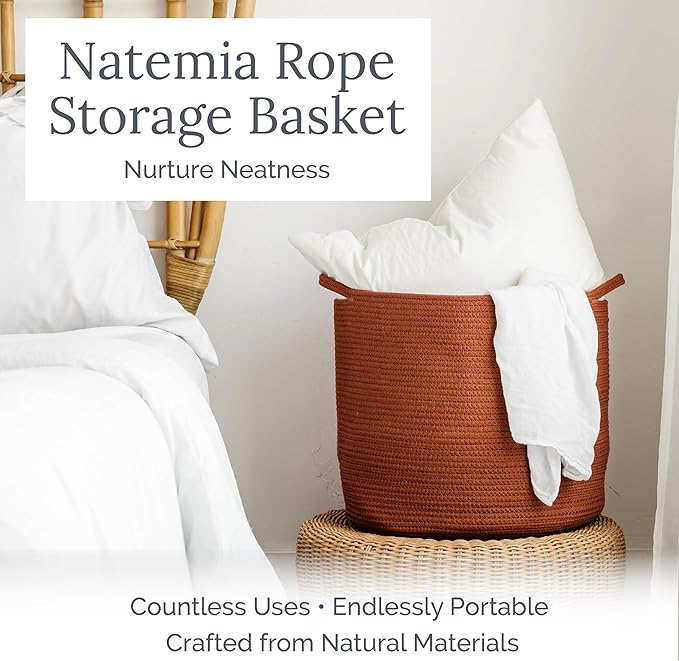 Natemia Rope Storage Basket - 20'x20'x14' Nursery Bin and Toy Organizer, Laundry Basket, Perfect Baby Registry Gift