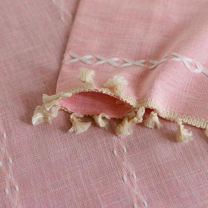 Deeprove Pink Boho Curtains 84 inches Length for Baby Girl Bedroom Nursery, Blush Bohemian 84 inches Long Embroidery Farmhouse Light Filter Privacy Style Tassel Window Treatments, W52 x L84, 1 Panel